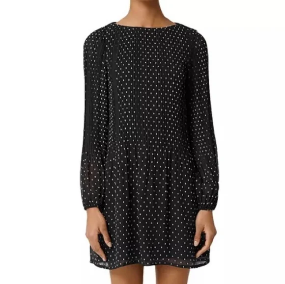 MajeBlack/White Polka Dot Embroidered Long-Sleeve Dress